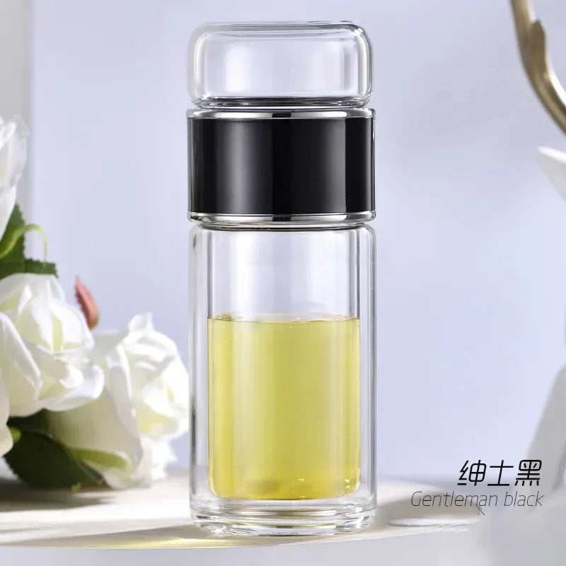 Double Layer Borosilicate Glass Tea Bottle with Filter