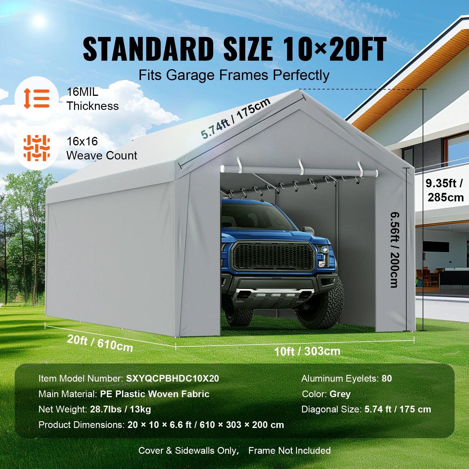Cubierta de reemplazo para garita de coche Succ e Buy Carport Carport Replacement Cover Garage Top Tent Shelter Tarp Heavy-Duty Waterproof & UV Protected (Estructura no incluida)