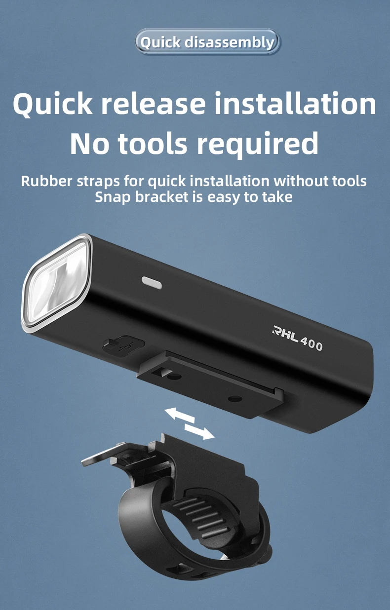 USB-C Rechargeable Bike Light 400–800LM Waterproof Front Headlight