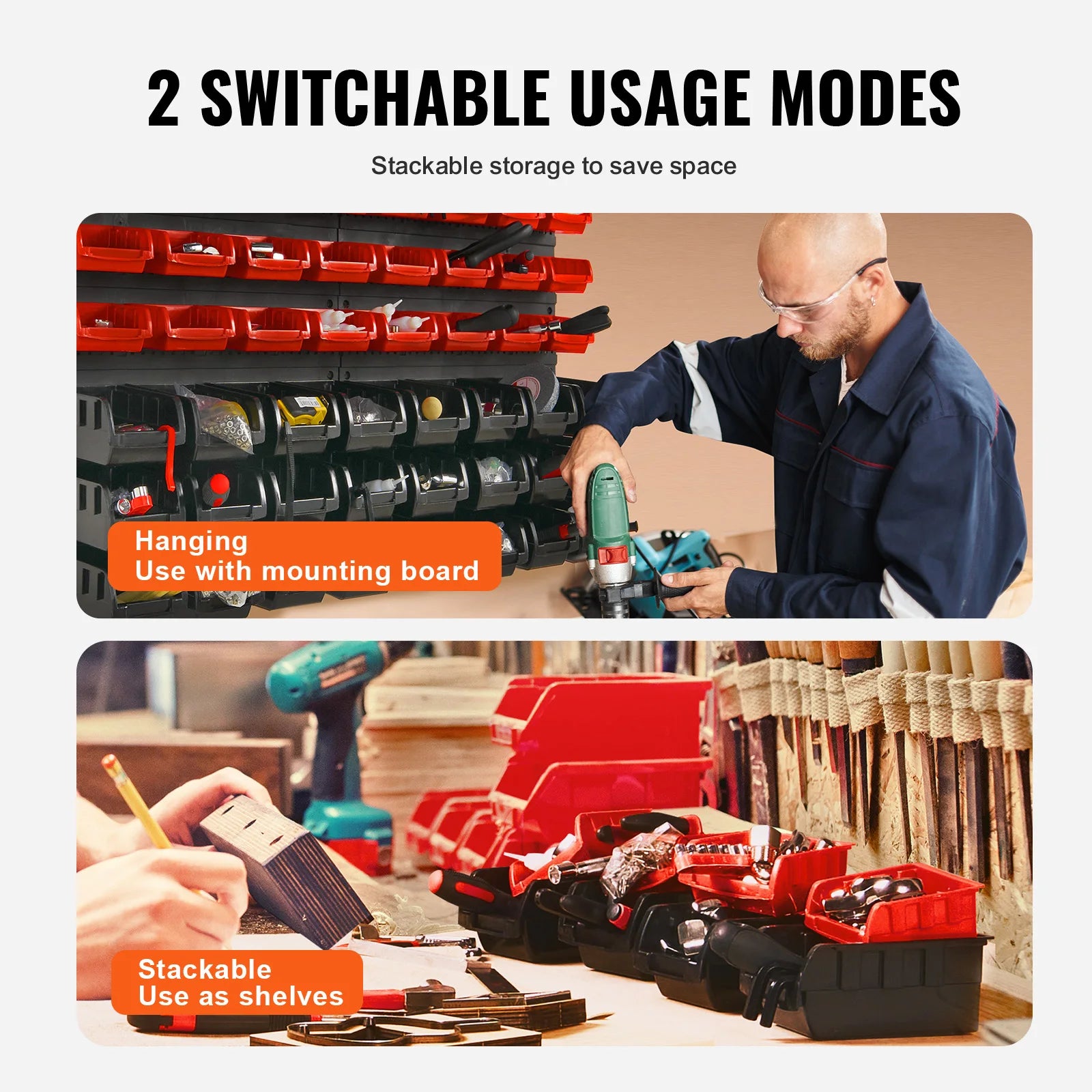 48-Piece Wall Mounted Storage Bins Organizer for Garage Tools