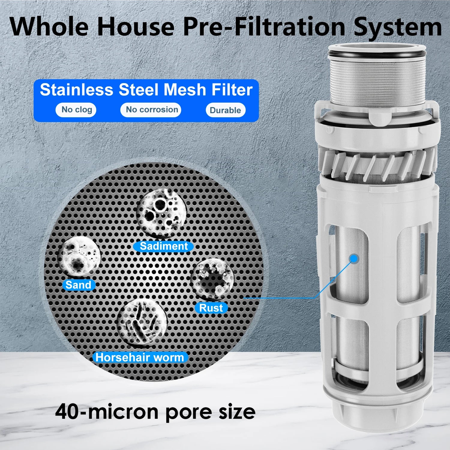 Automatic Whole House Water Prefilter with Backwash & 40μm Mesh