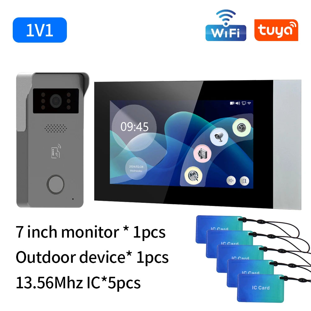 2 Wire Smart Tuya Wifi 1080P Video Intercom Video Door Phone Color Touch Screen Camera Doorbell Door Security IP Villa RFID