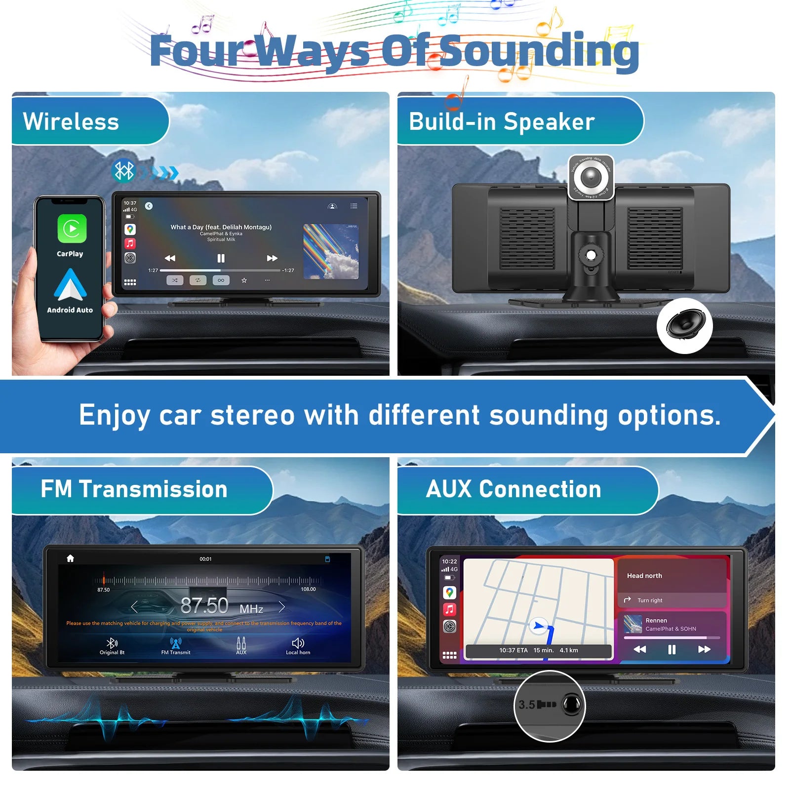 10,26" trådlös CarPlay- och Android Auto-pekskärm med backkamera