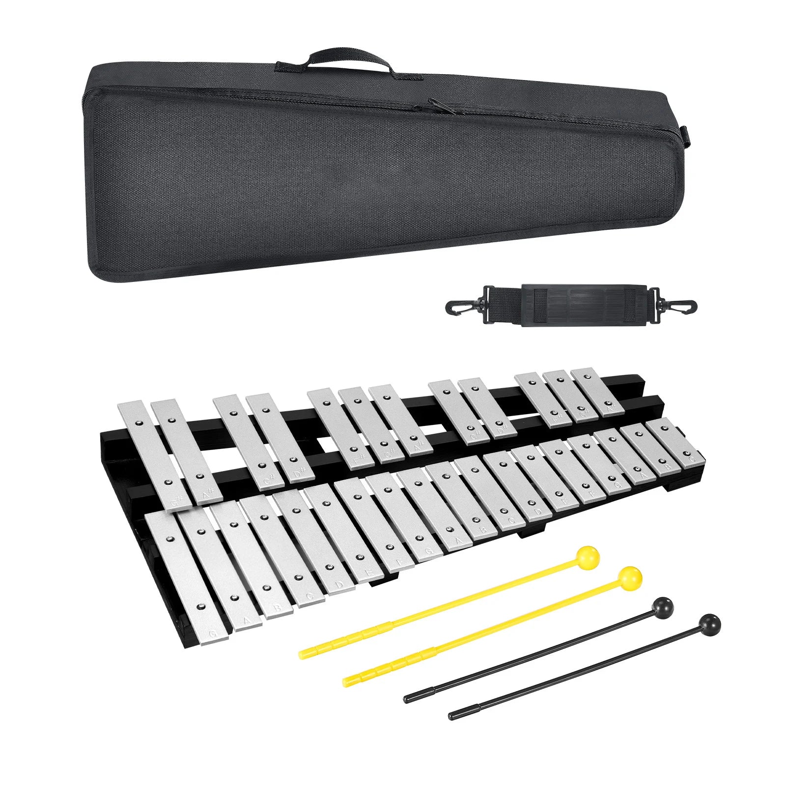 30-Note Glockenspiel Xylophone Bell Kit with Bag & Mallets