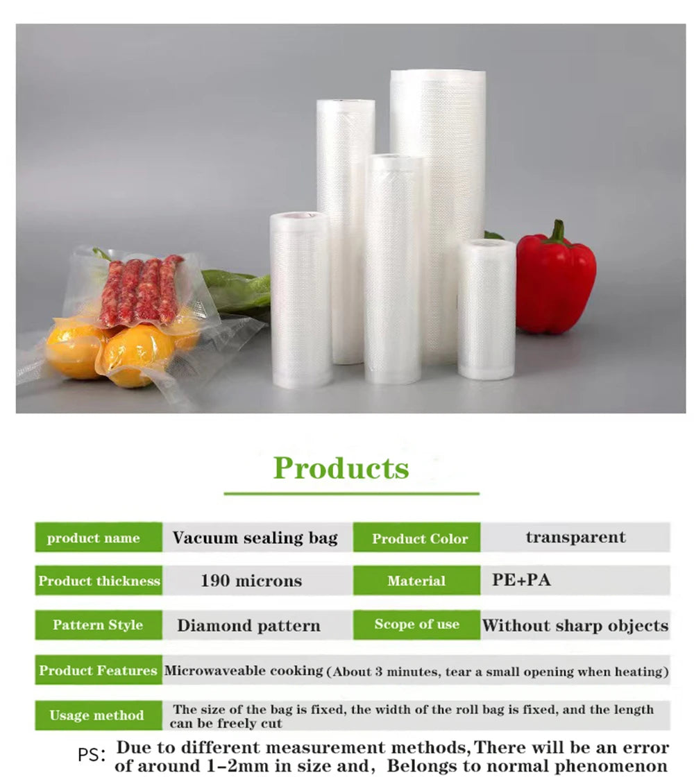 1 Rolls Vacuum Bags For Food, 500cm Per Roll,Reusable, BPA-free,Food Vacuum Sealer Bags For Vac Storage Meal Prep Sous Vide