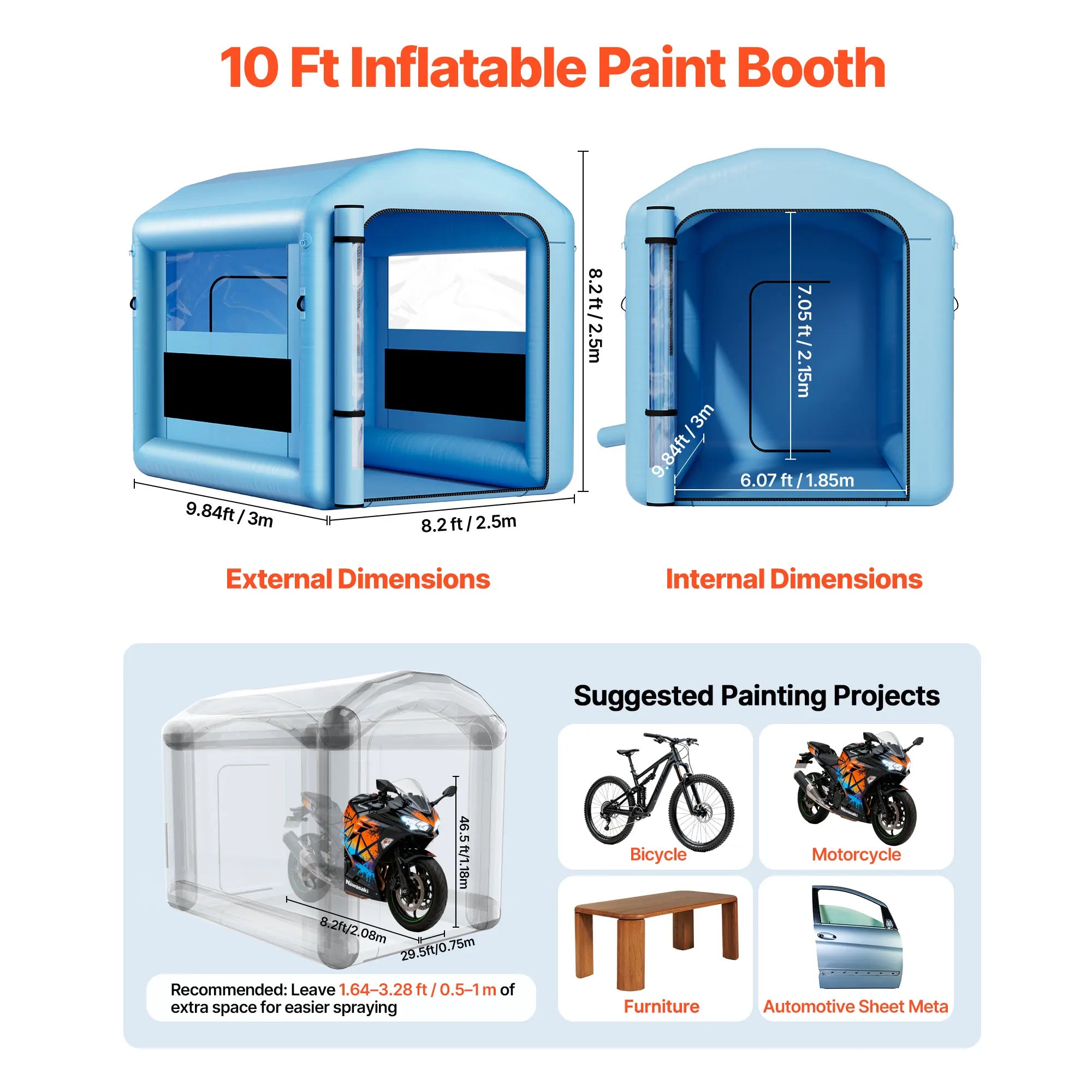 SucceBuy Inflatable Paint Booth Inflatable Spray Booth with Powerful Blower and Air Filter System Round Roof with Light Hook