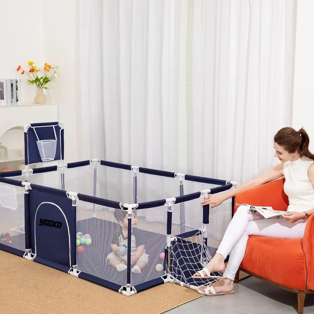 Baby Playpen Child Safety Fence with Pull Rings and Ball Box