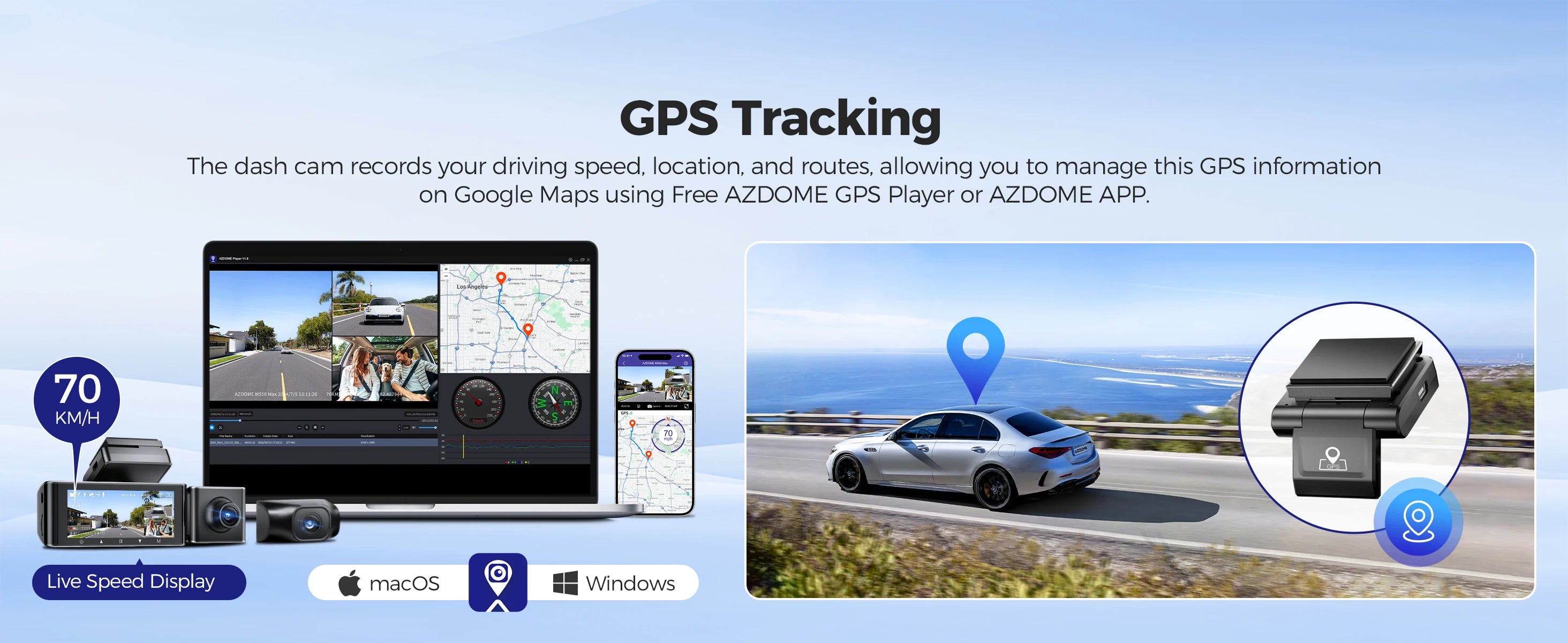 4K 3 Channel Dash Cam with WiFi, GPS, IR Night Vision and Parking Mode