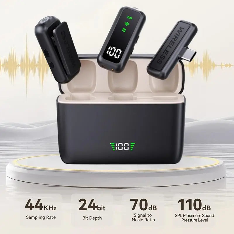 Wireless Lavalier Microphone with Charging Case and 36-Hour Battery