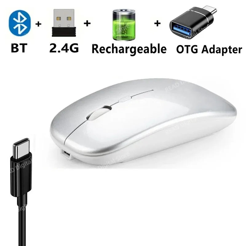 Wireless Mouse Bluetooth-Compatible Gaming Mouse (Dual Mode:BT+2.4Ghz) Ergonomic Rechargeable Mice for PC/Laptop/Macbook 