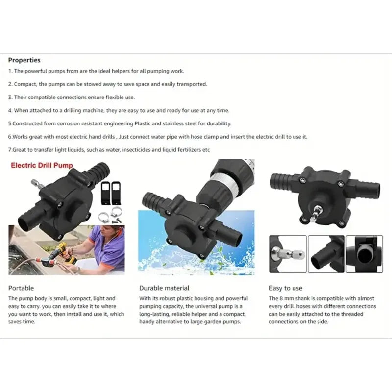 Portable Electric Drill Pump Self Priming Liquid Transfer Pumps Small Household Water Pump Garden Outdoor Tool