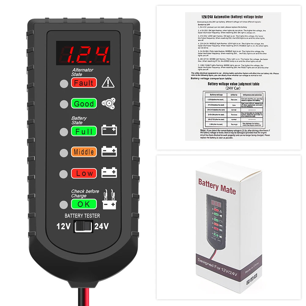 12/24 V Vehicle Battery Voltage Tester