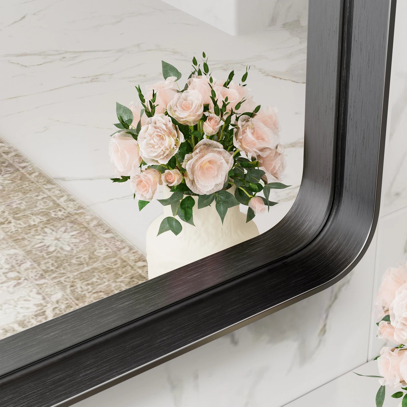 24x36 Inch Matte Black Framed Wall Mirror with Tempered Glass