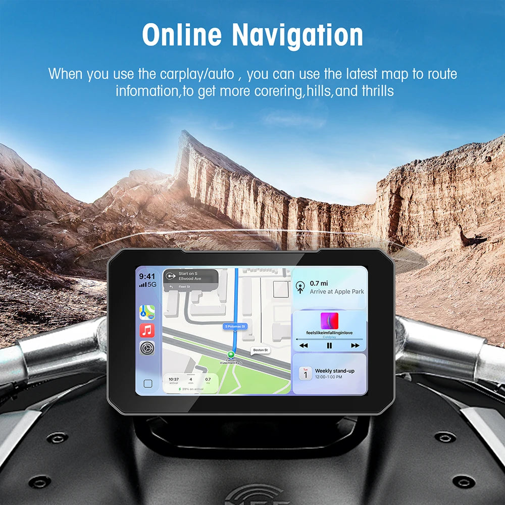 5 Inch Motorcycle Portable GPS Navigation Display with Wireless CarPlay and Android Auto