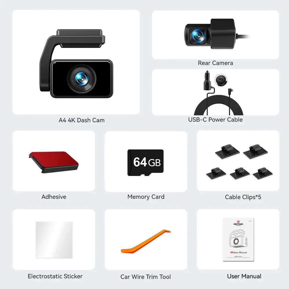 4K Front Dash Camera with GPS, WiFi, Night Vision