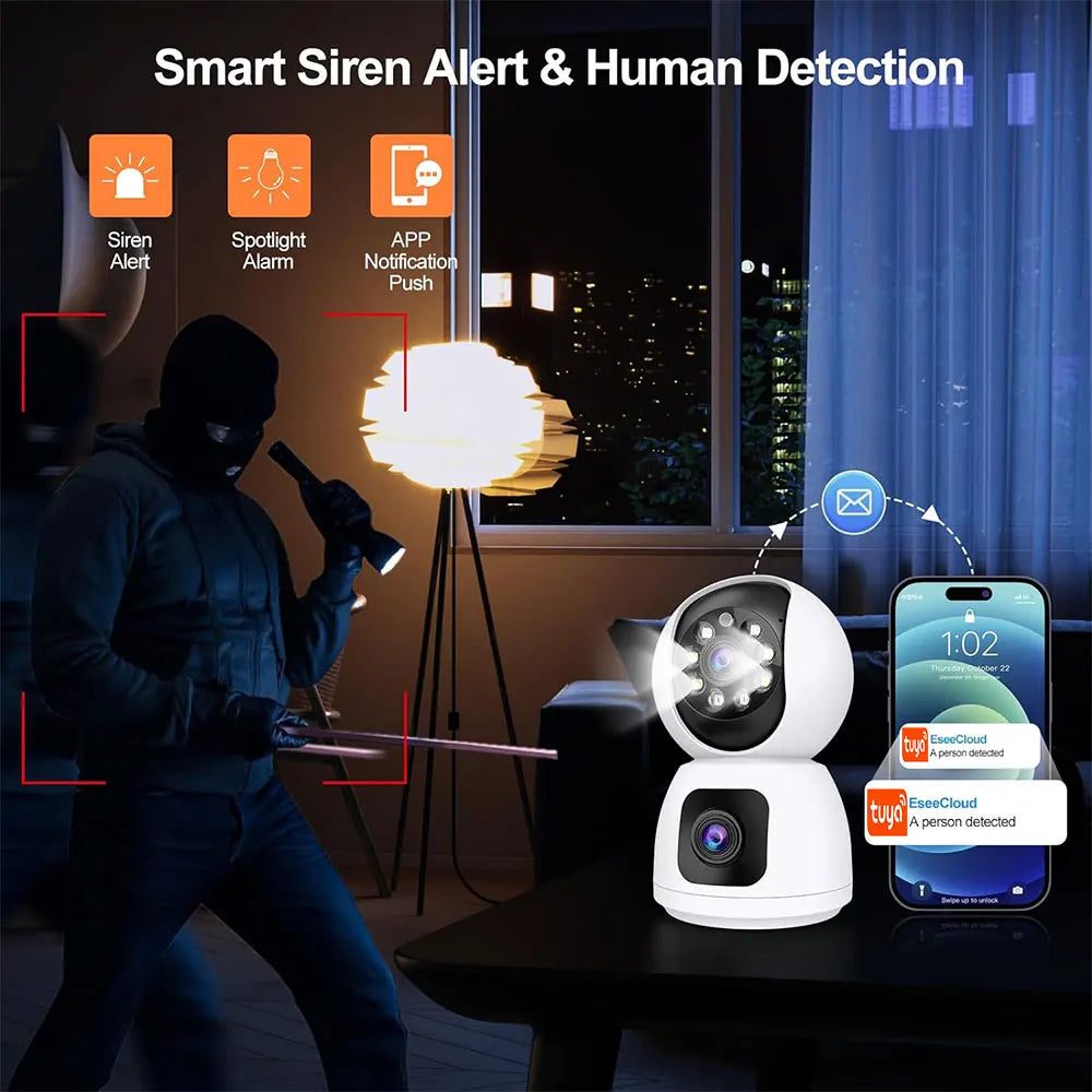 4K 8MP Dual-Lens PTZ Security Camera with Dual-Screen, AI Auto Tracking, Color Night Vision