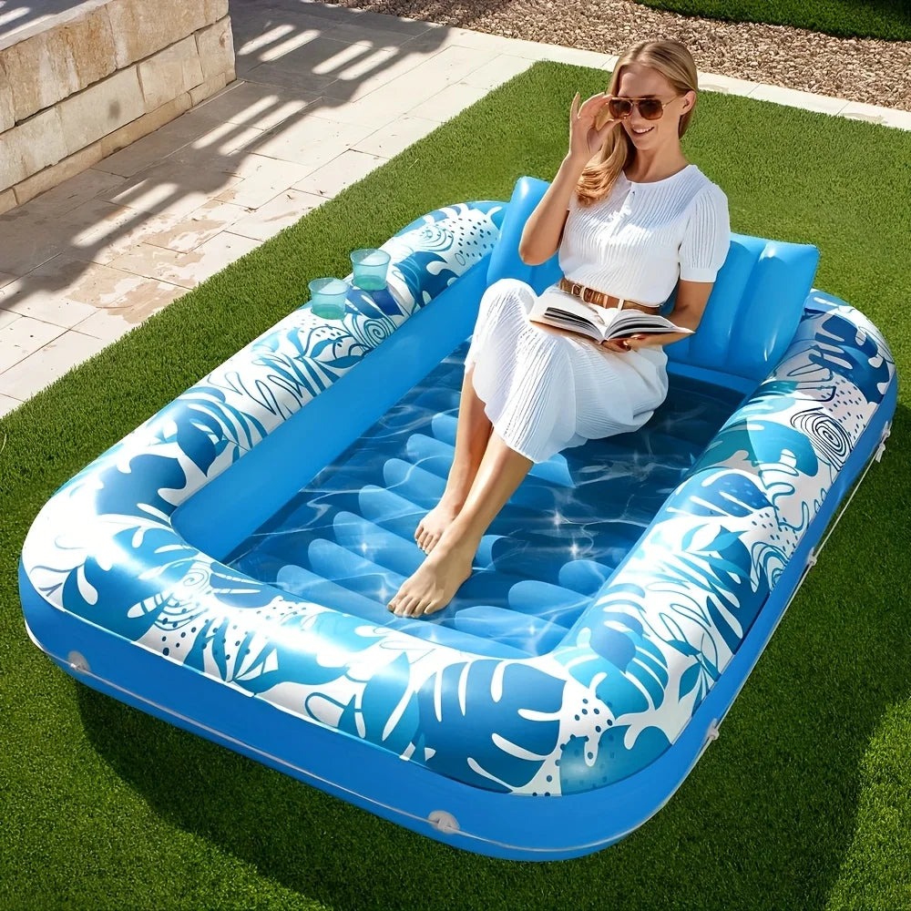 4-in-1 Inflatable Suntan Pool Float with Pillow, 70" x 46"