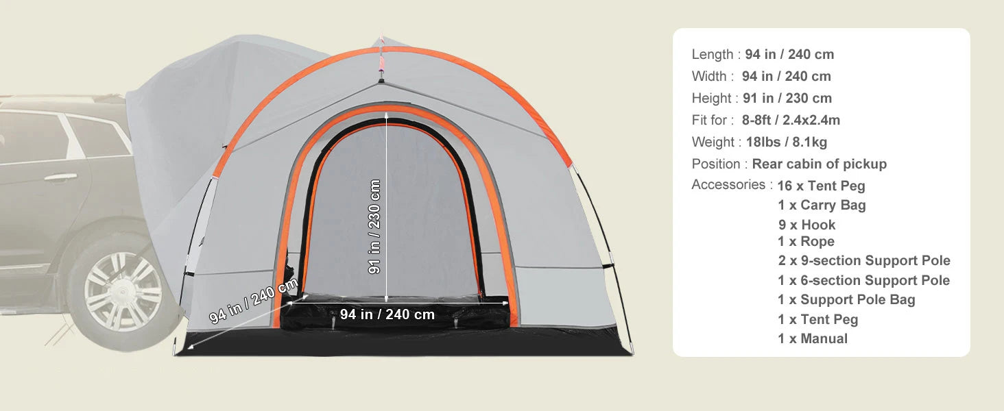 SUV campingtelt 8x8 ft vandtæt dobbeltlags biltelt