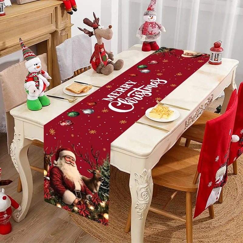 Vintage Christmas Table Runner Retro Santa Claus Table Cover Christmas Decorations For Home 2025 Navidad Noel Gift New Year 2026
