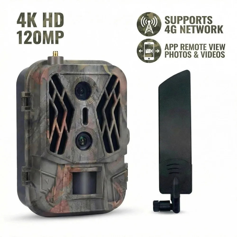 4G Trail Camera 120MP 4K, Dual Lens, 8000mAh Battery