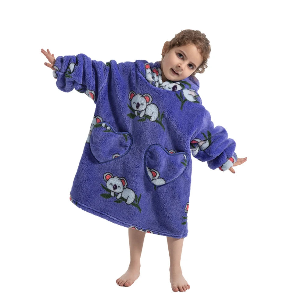 Girls Winter Clothes Flannel Thick Hoodies Super Warm Children's Sweaters Kids Hooded Loose Clothing Homewear Wearable Blankets