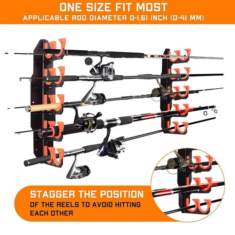Wall-Mounted Fishing Rod Storage Rack, 42 cm