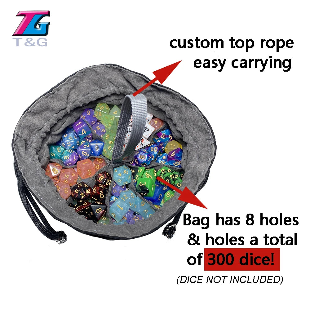 Large Dice Bag with Eight Pockets and Drawstring, 15 x 13 cm