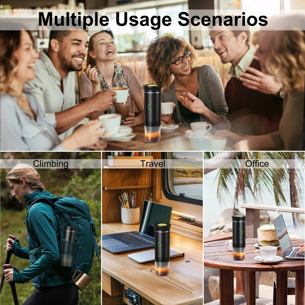 Portable Rechargeable Espresso Maker for Capsules & Ground Coffee