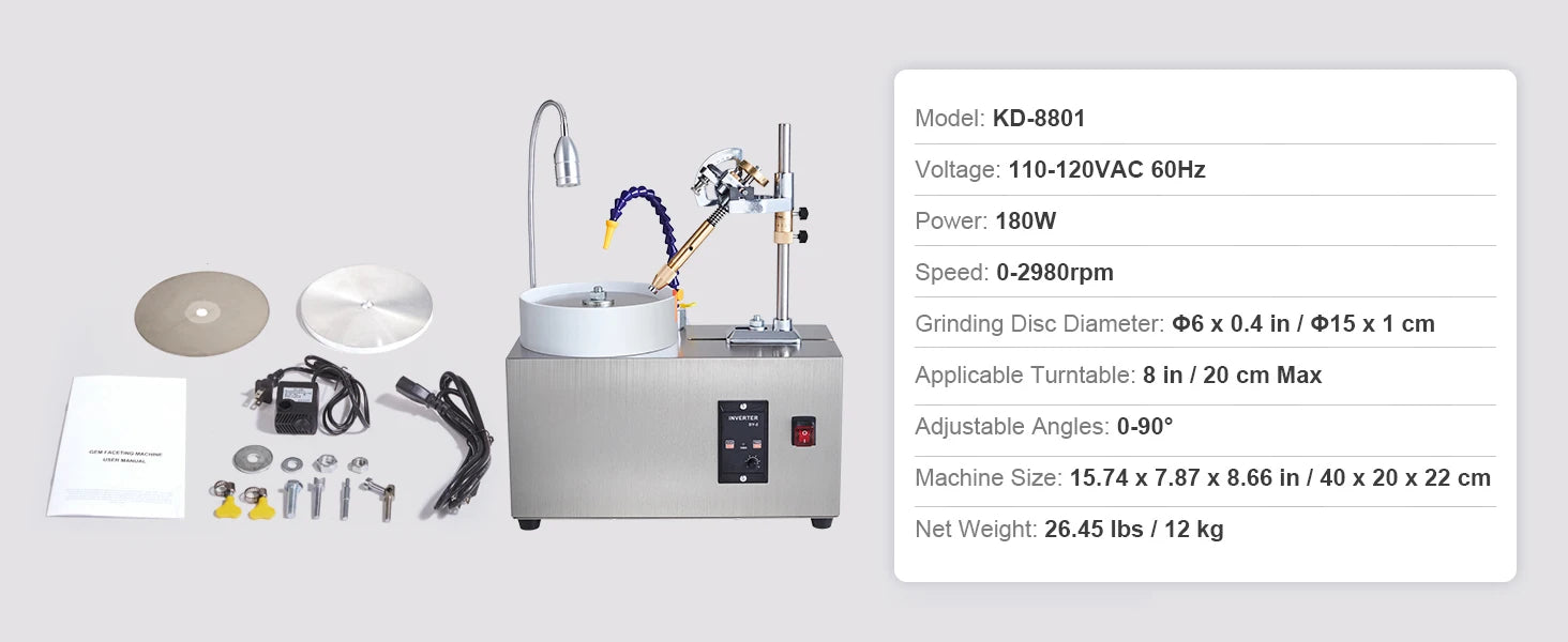 SucuBuy Diamantová brusička na broušení drahokamů 180W Jade grinding polishing machine, 0–2980 RPM, nastavitelná otáčivá rychlost, rock drahokam, úhlová leštička