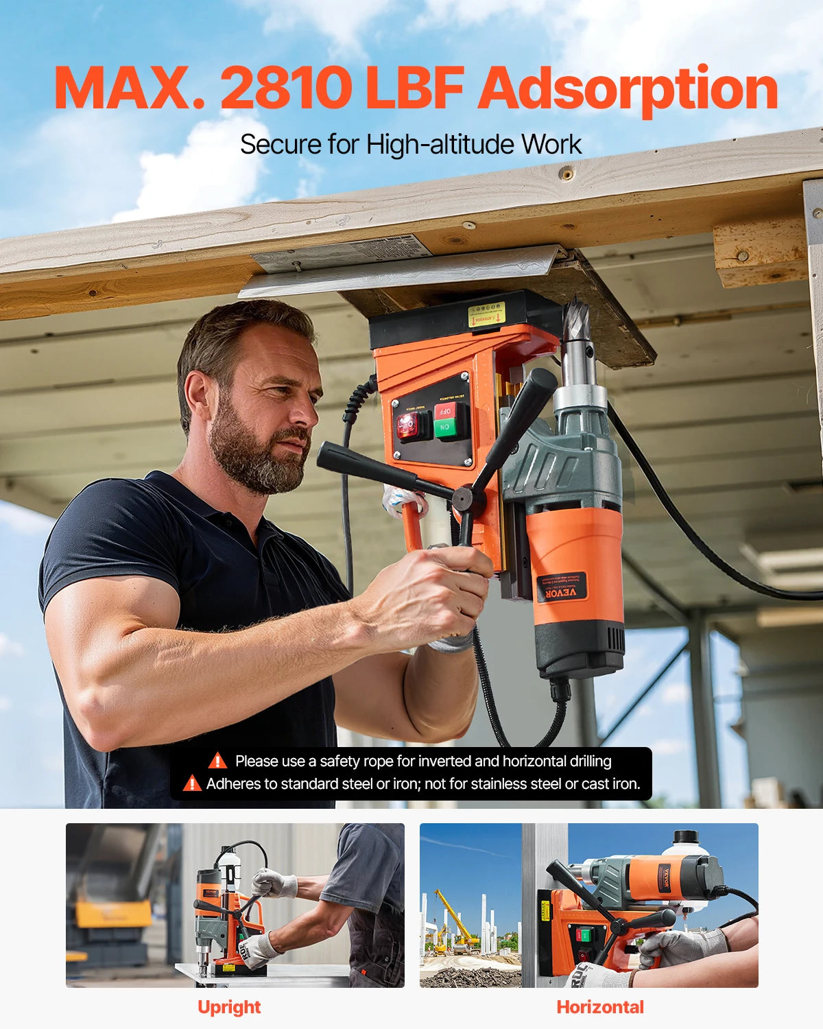 Perceuse magnétique 1450W 850RPM avec 11 forets, capacité 1,6"