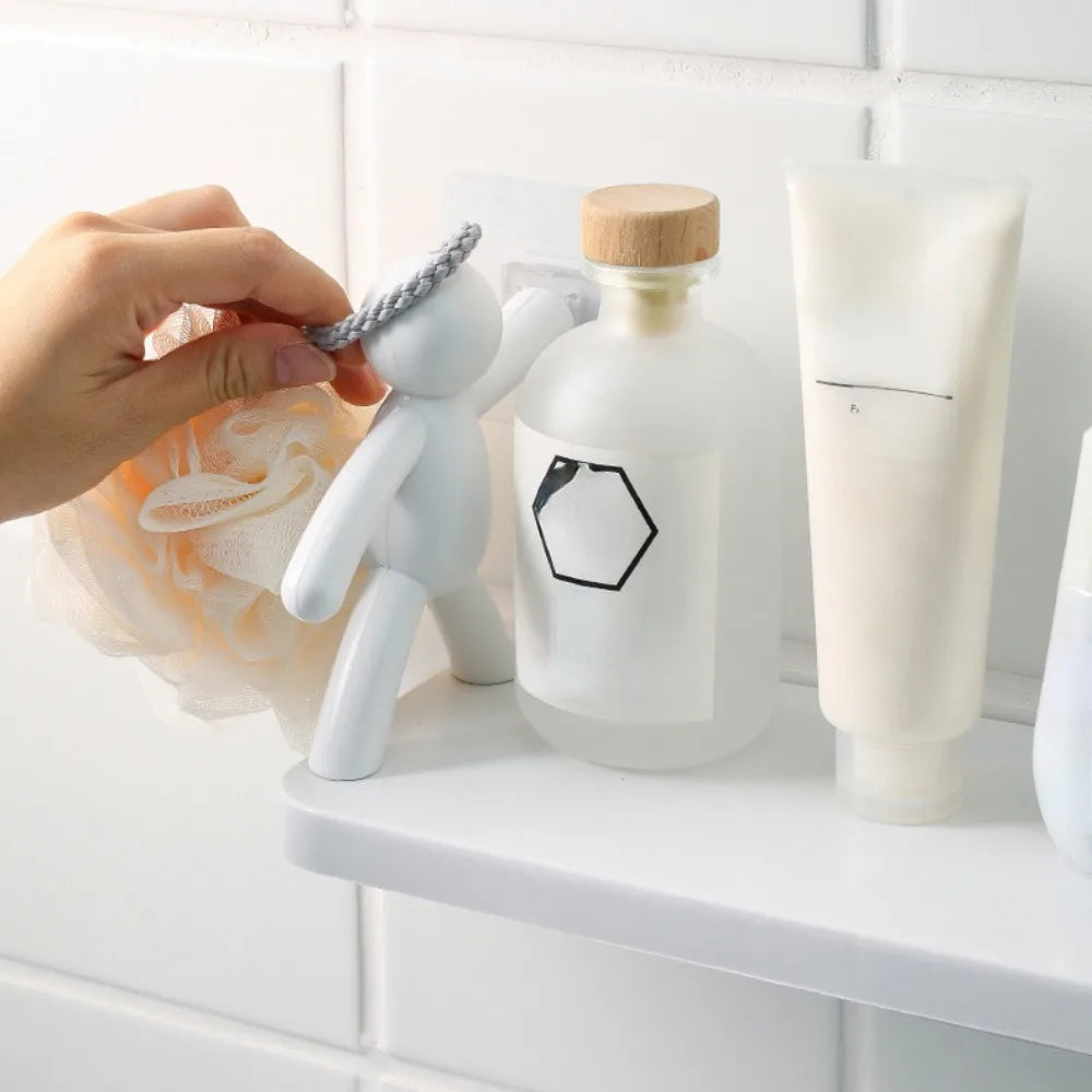 1pc Small Person Storage Rack Cartoon Non Punch Storage Rack Toilet Bathroom Cosmetics Storage Rack Seasoning Jar Sorting Rack