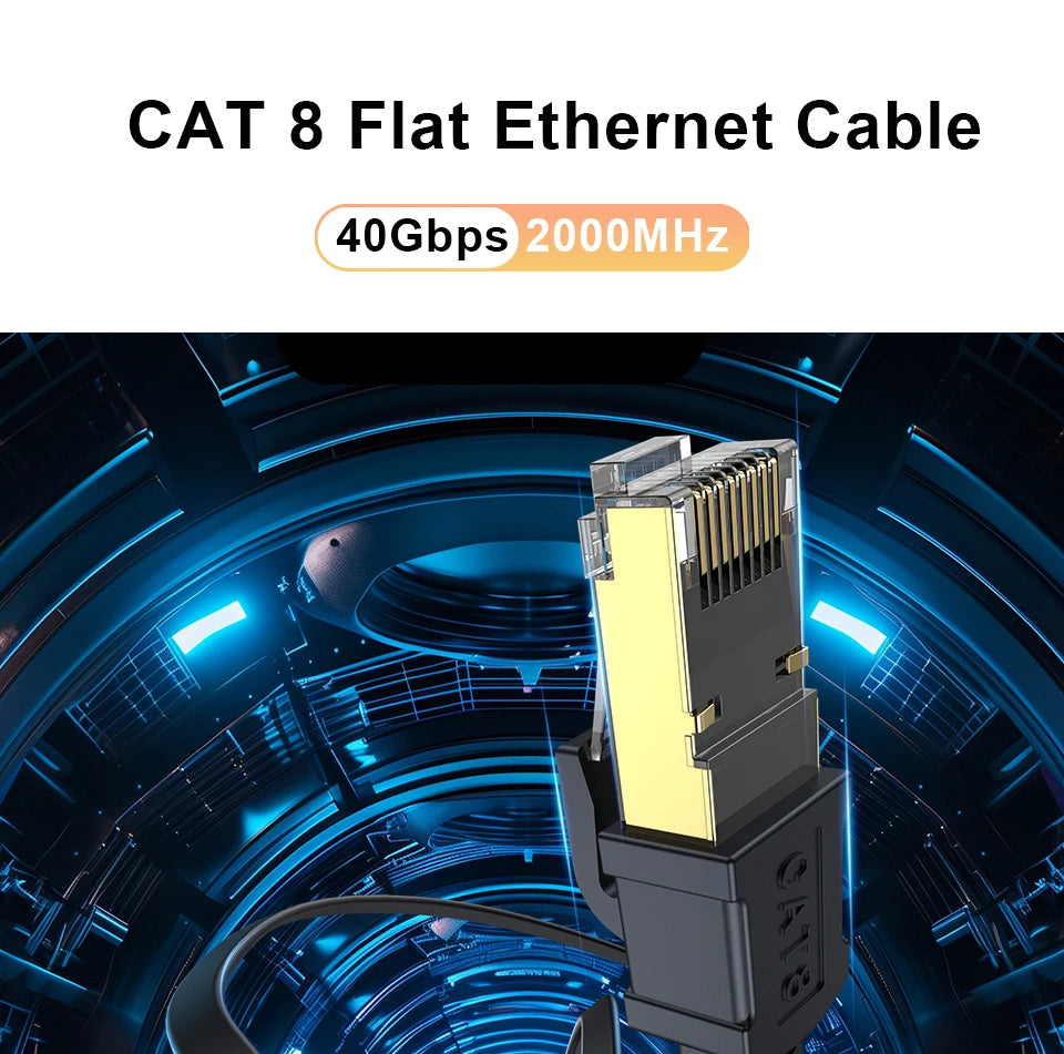 Flat Cat8 RJ45 Ethernet Cable - Length Options