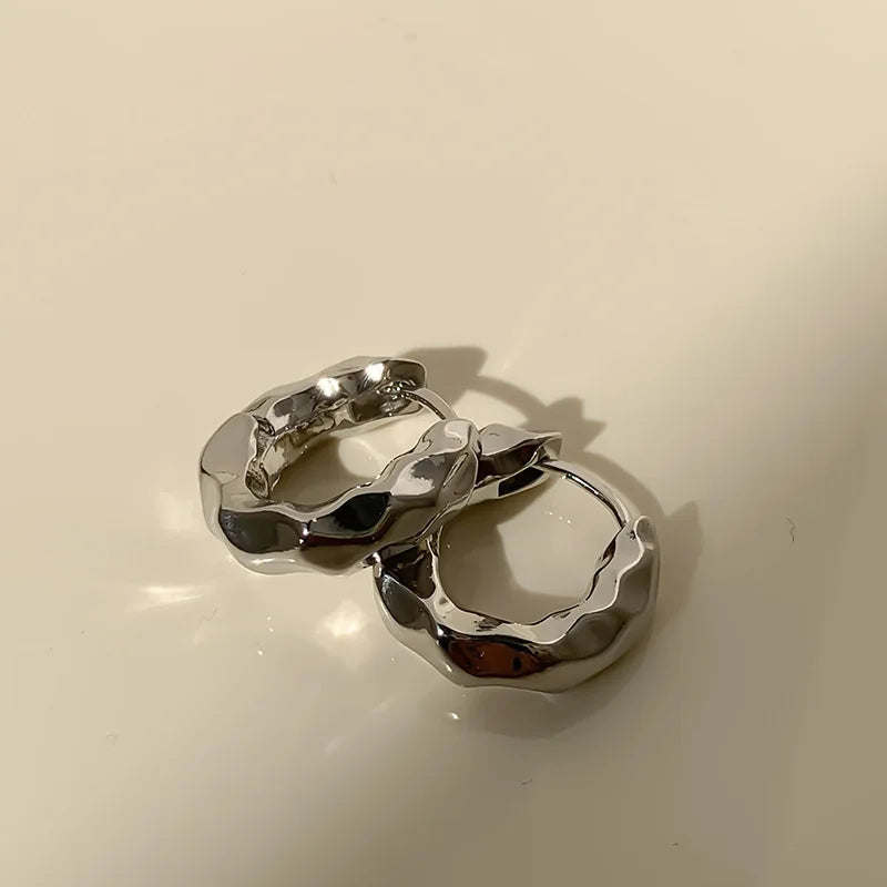 Vintage Metal Hoop Earrings with Irregular Wave Design