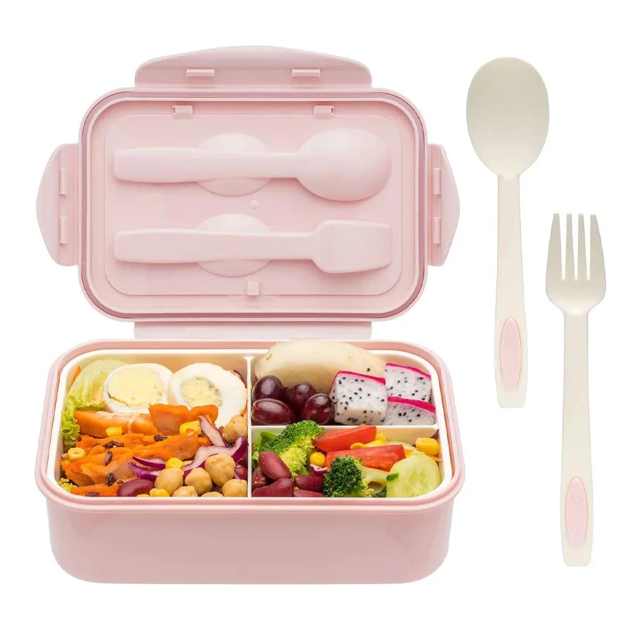 Three-Compartment Lunch Box with Spoon and Fork