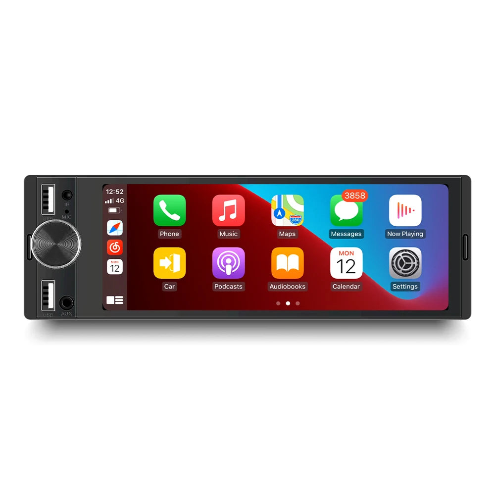6.86" 1DIN Car Stereo with Wireless CarPlay, Android Auto & BT