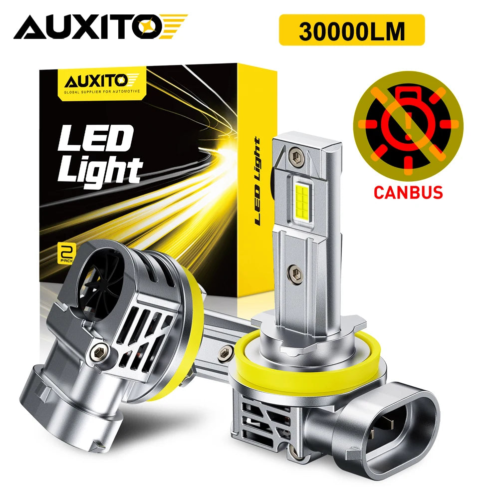 AUXITO Upgraded H11 H8 LED Headlamp Bulbs Canbus No Flickering Car High Low Beam Turbo 9005 HB3 9006 HB4 LED Headlight 30000LM