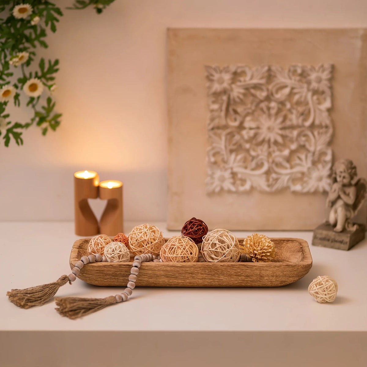 Long Wooden Decorative Tray, 16-Inch Format