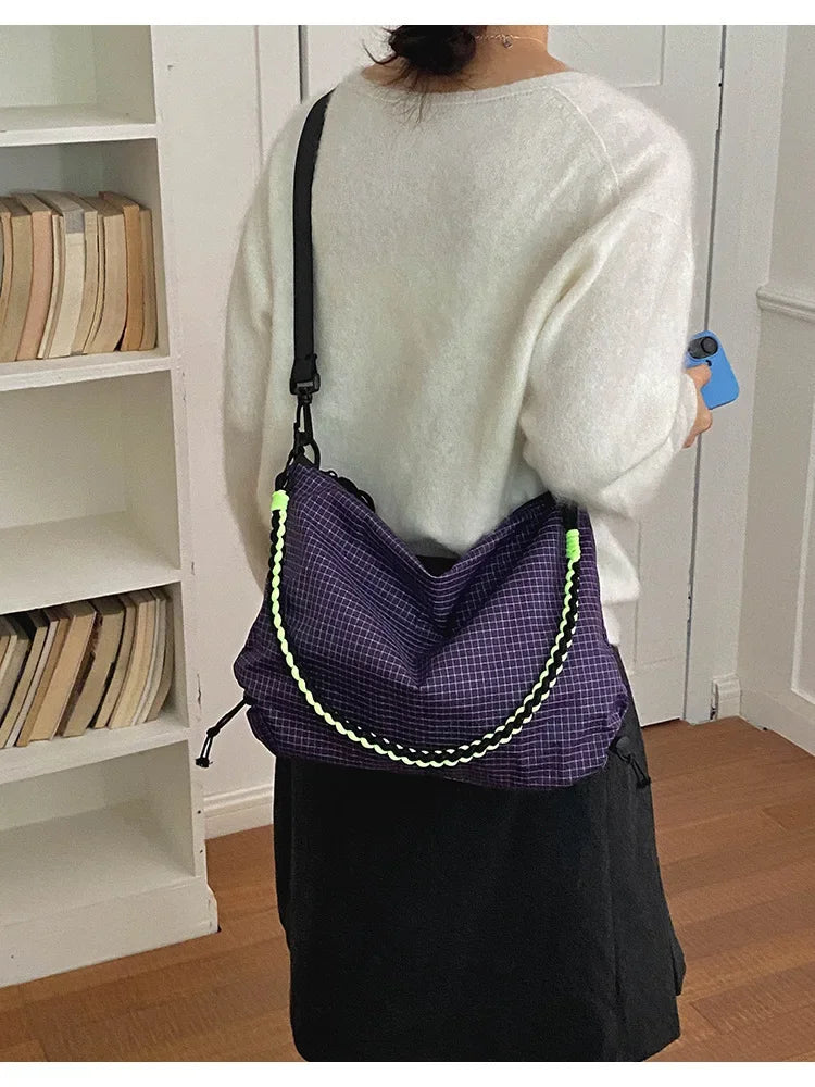 Borsa tote in poliestere a quadri per l’uso quotidiano