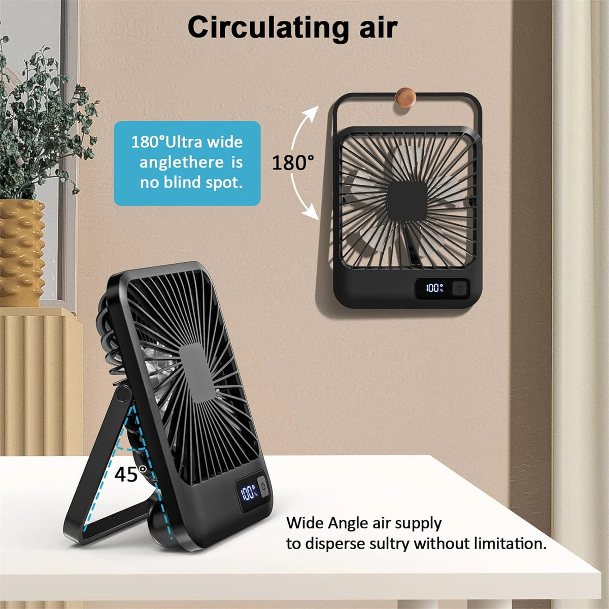 Nabíjateľný skladací stolový ventilátor, päť rýchlostí