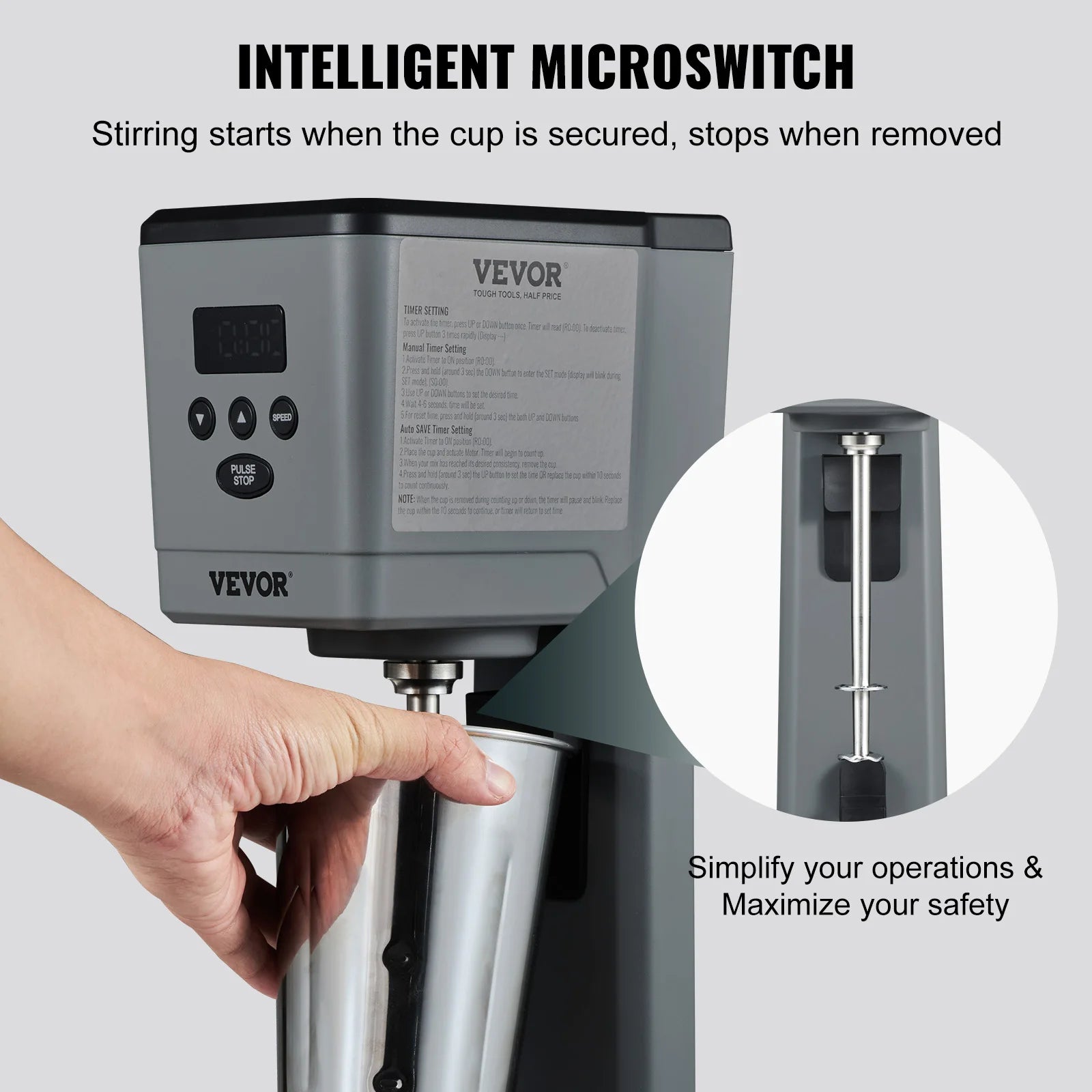Electric Milkshake Maker 375W with 3 Speeds & 820ml Steel Cup