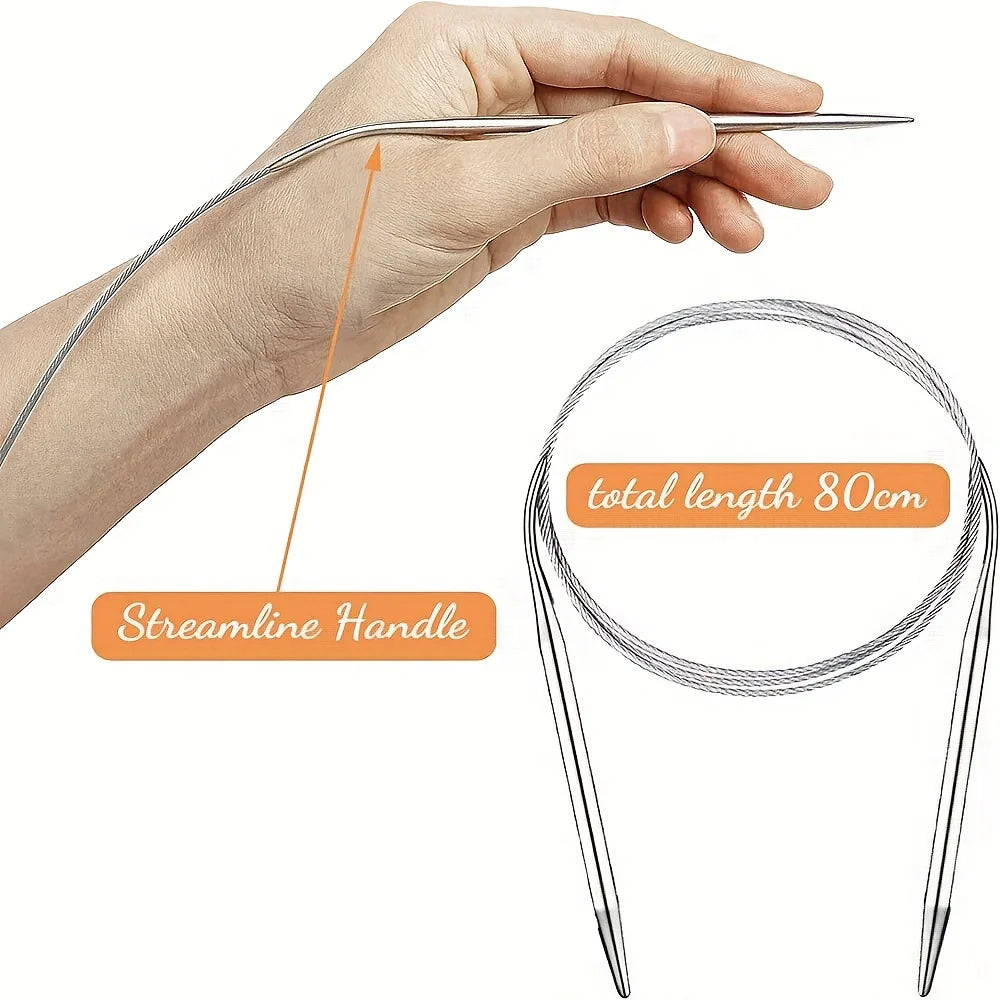Conjunto de agulhas circulares de tricô de 80 cm, 11 peças