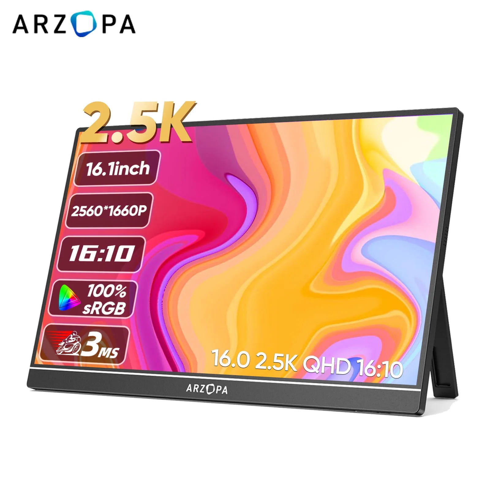 ARZOPA 16inch 2K Přenosný monitor 16:10 IPS obrazovka s typ-c mini hdmi Druhý displej pro MAC/Laptop/PC/Xbox/PS4/5/Switch,Z1RC