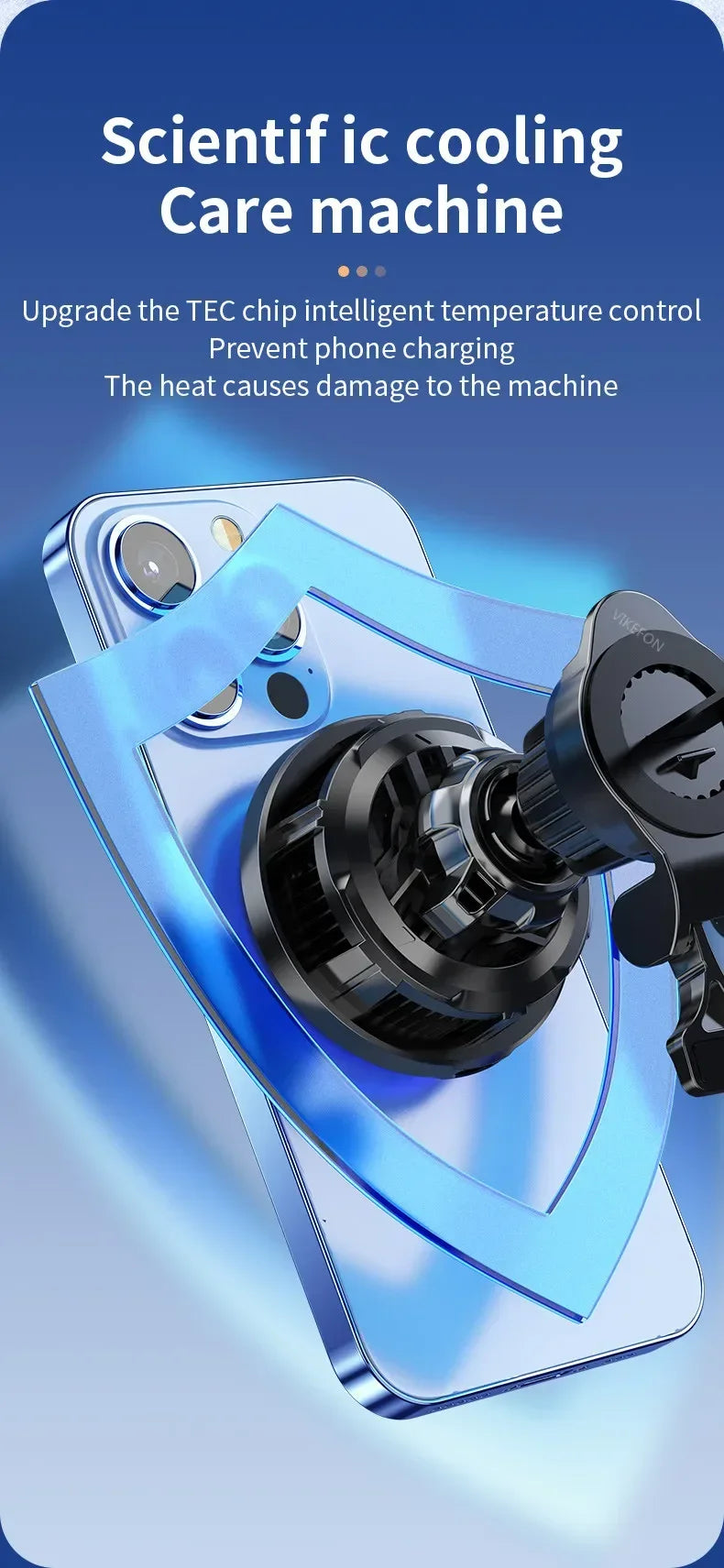 ice Cooling Magnetic Wireless Car Charger Stand for iPhone 16 15 14 13 12 Pro Max MacSafe Car Phone Holder Fast Charging Station