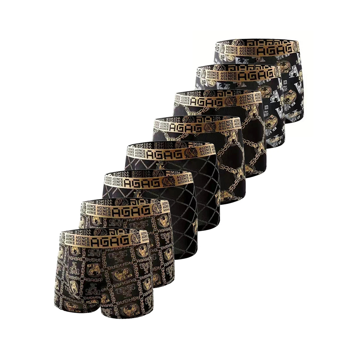 Conjunto de 8 cuecas masculinas de luxo com estampado de cavaleiro e corrente, elásticas e de corte reto - Confortáveis, respiráveis e de secagem rápida