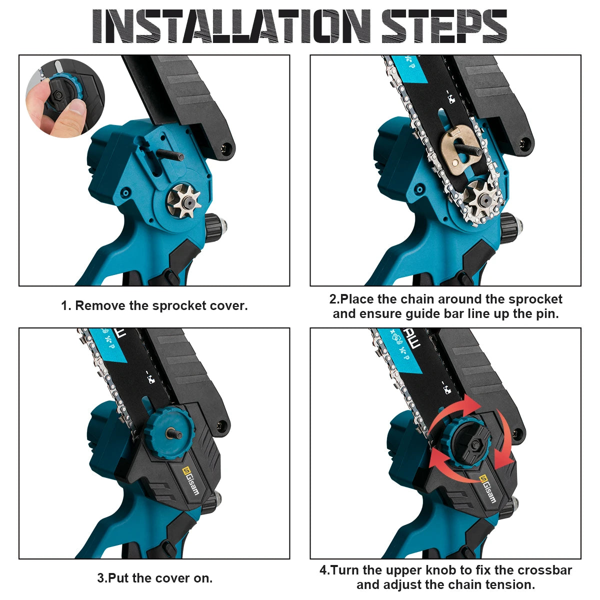 Gisam 8 Inch Brushless Electric Chainsaw Cordless Electric Saw Woodworking Garden Pruning Saw Tool For Makita 18V Battery Pins