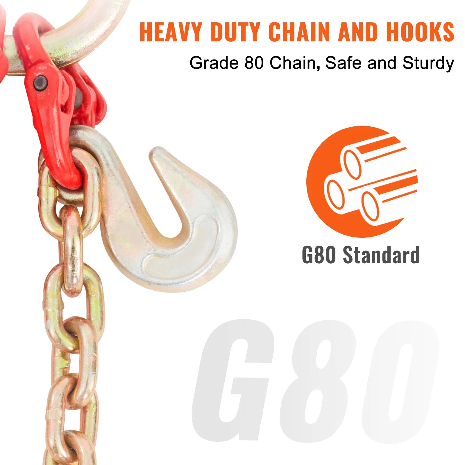 Grade 80 V-Chain Tow Bridle 5/16'' x 3' with Hooks & Shackle
