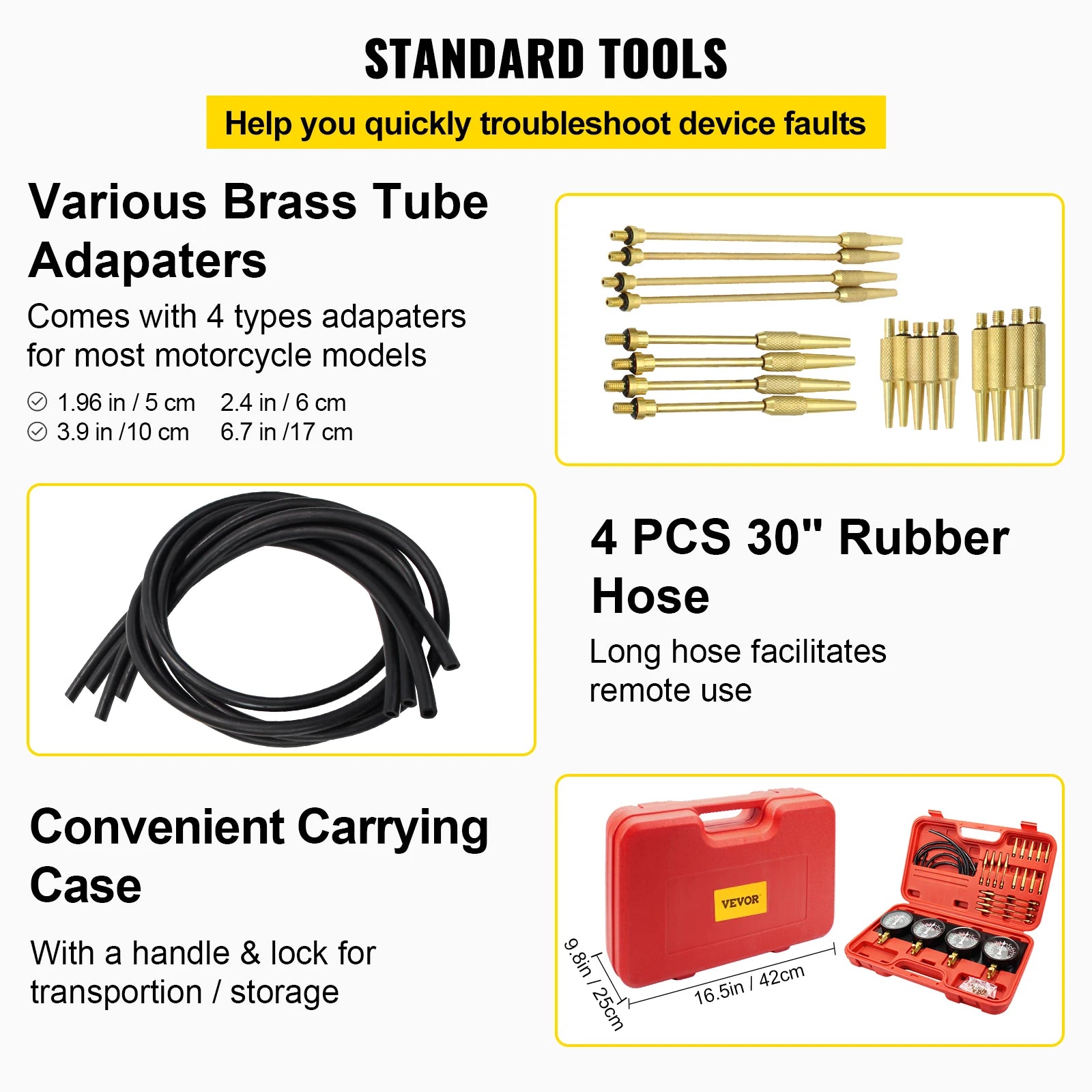 4-Gauge Carburetor Synchronizer Tool Kit with Hoses & Adapters