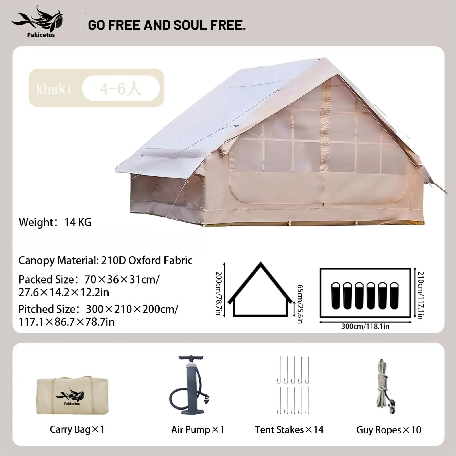 Inflatable Camping Tent for 4-8 Persons with Carry Bag