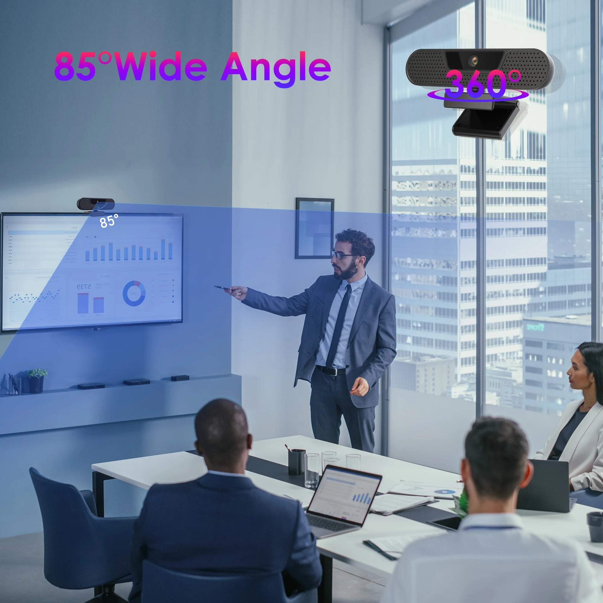 VIZOLINK 4K UHD webkamera 8MP webkamera 4 zajszűrő mikrofonnal automatikus fókusz USB webkamera PC-hez Zoom Teams Google Meet streaminghez