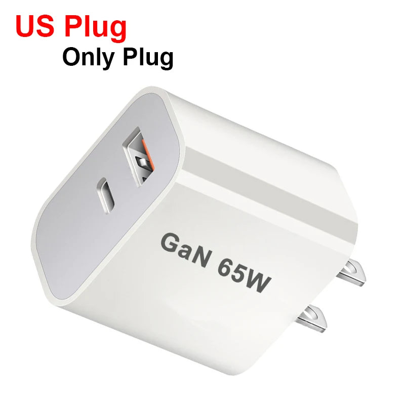 UK/AU/EU/US USB C Charger 65W PD 3.0 GaN Charger Type C Power Adapter With 2-Port Fast Wall Charger Compatible for iPhone 13 USB